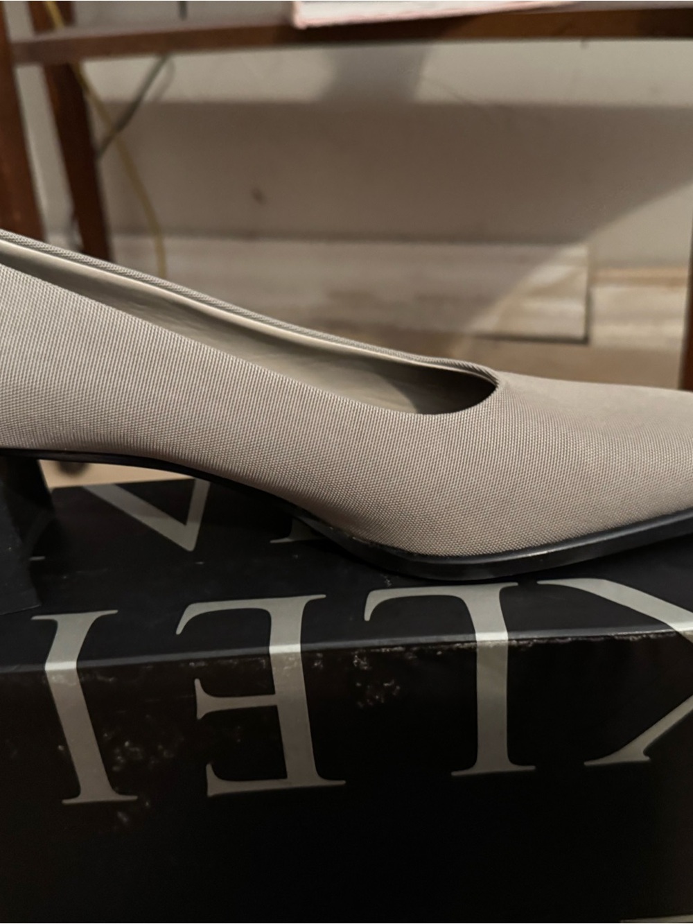 Anne Klein Light Taupe Round Toe Low Block Heel Pump